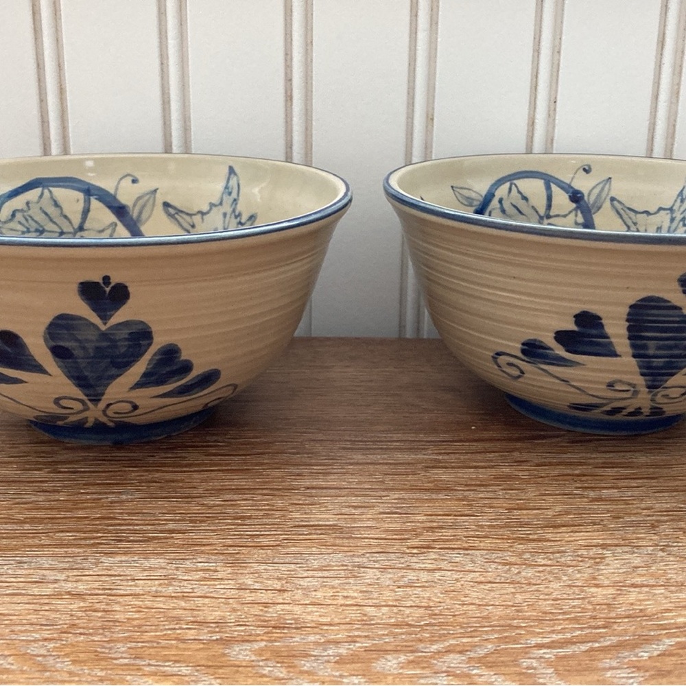 Cracker Barrel Blue and Cream Decorative Bowls
